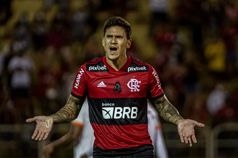 Pedro gesticula durante Flamengo x Audax
