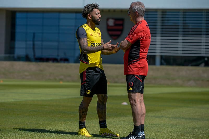 Gabigol e Dorival Junior no treino do Flamengo