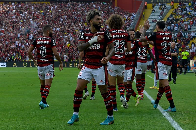 Gabigol comemorando gol do Flamengo na Libertadores