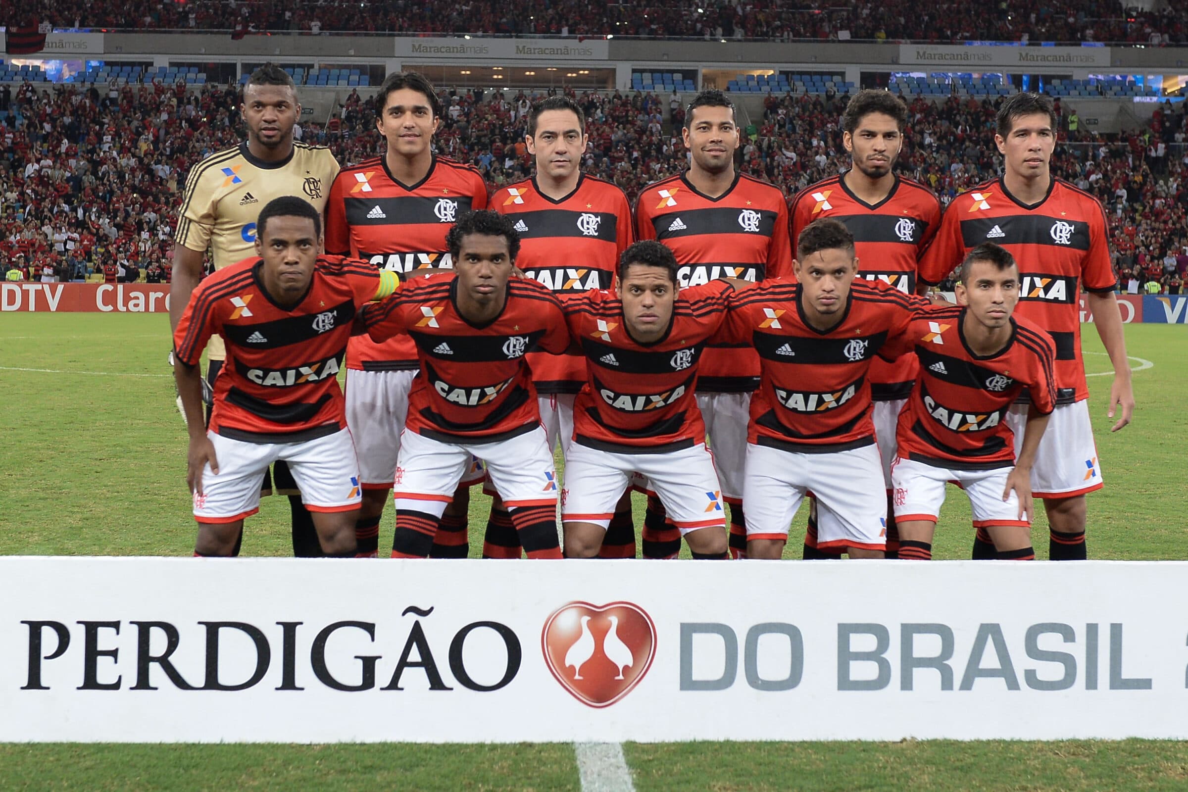 Foto oficial do time do Flamengo campeão da Copa do Brasil em 2013: destaque para o volante elias