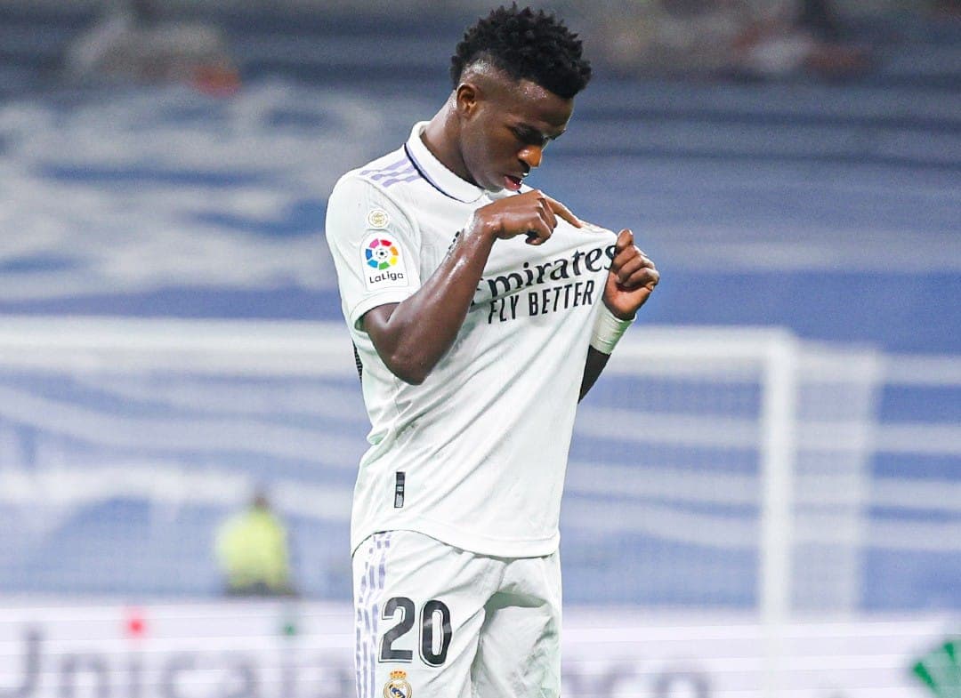 Vinícius Júnior, ex-Flamengo, comemora gol pelo Real Madrid