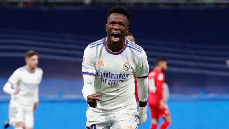 Ex-Flamengo, Vinícius Júnior comemora gol pelo Real Madrid