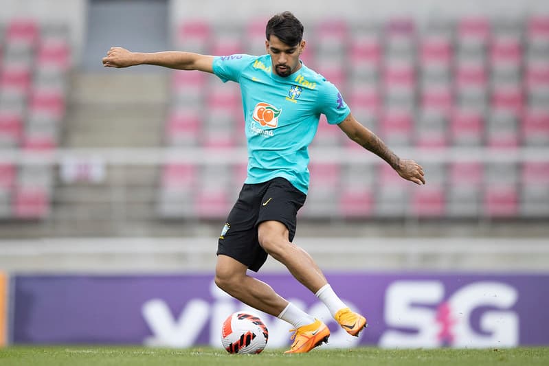 Lucas Paquetá, ex-Flamengo, em treino da Seleção Brasileira