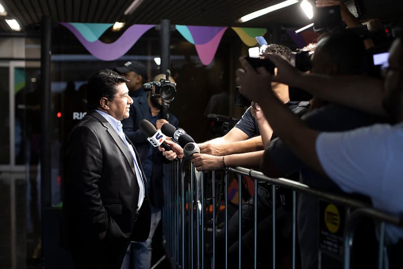Presidente da CBF, Ednaldo Rodrigues, atende a imprensa. Foto: Lucas Figueiredo / CBF