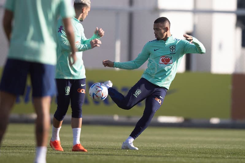Gabriel Jesus no treino da Seleção Brasileira.