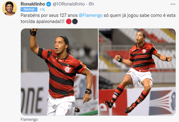 Ronaldinho parabeniza o Flamengo.