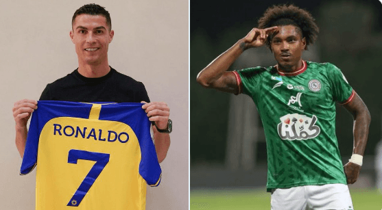 Cristiano Ronaldo com a camisa do Al Nassr e Vitinho comemorando gol pelo Al-Ettifaq