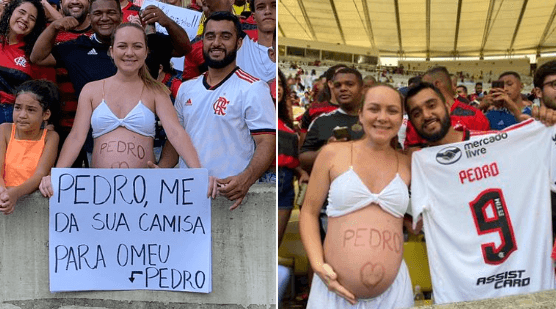 Casal ganhou camisa de Pedro para o filho que ainda não nasceu. Foto: Captura Twitter