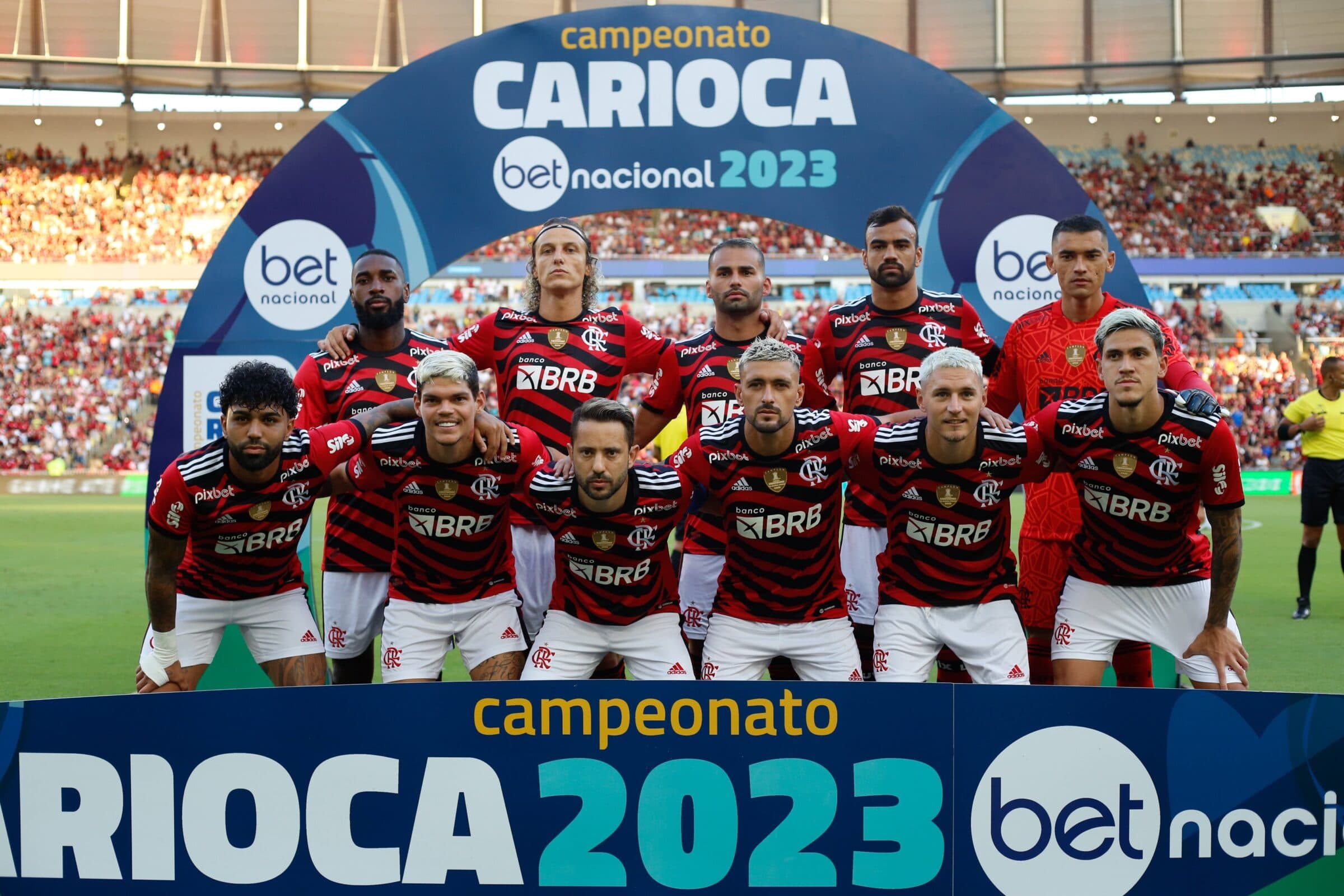 Time do Flamengo durante partida do Carioca; time pode garantir classificação caso vença o Botafogo no clássico