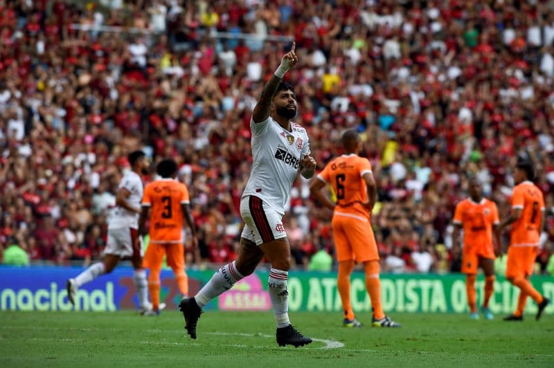 Gabigol comemora gol contra o Nova Iguaçu, pelo Campeonato Carioca. Foto: Marcelo Cortês/ CRF