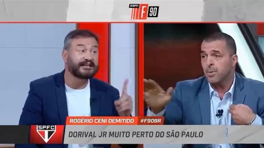 Zé Elias e Rodrigo Bueno discutem durante programa ao debater demissão de Rogério Ceni e possível chegada de Dorival Júnior