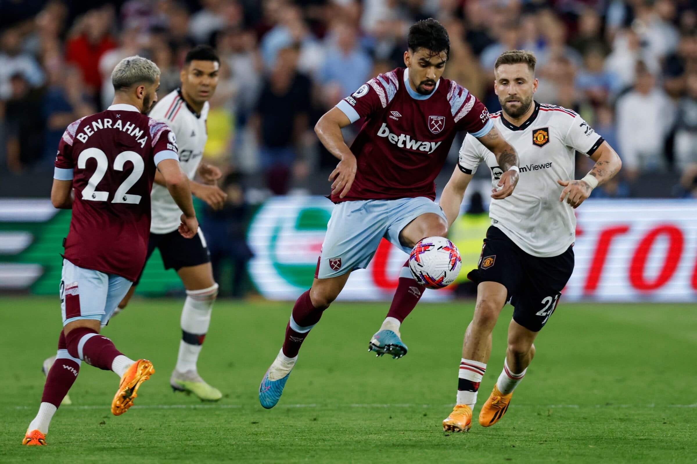 Lucas Paquetá em West Ham x Manchester United