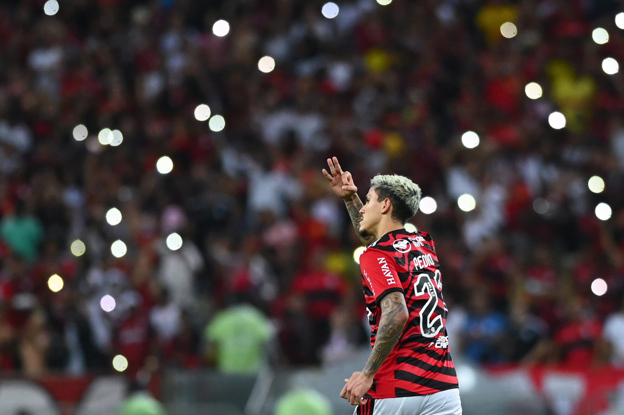 Pedro comemora hat-trick em Flamengo x Bragantino