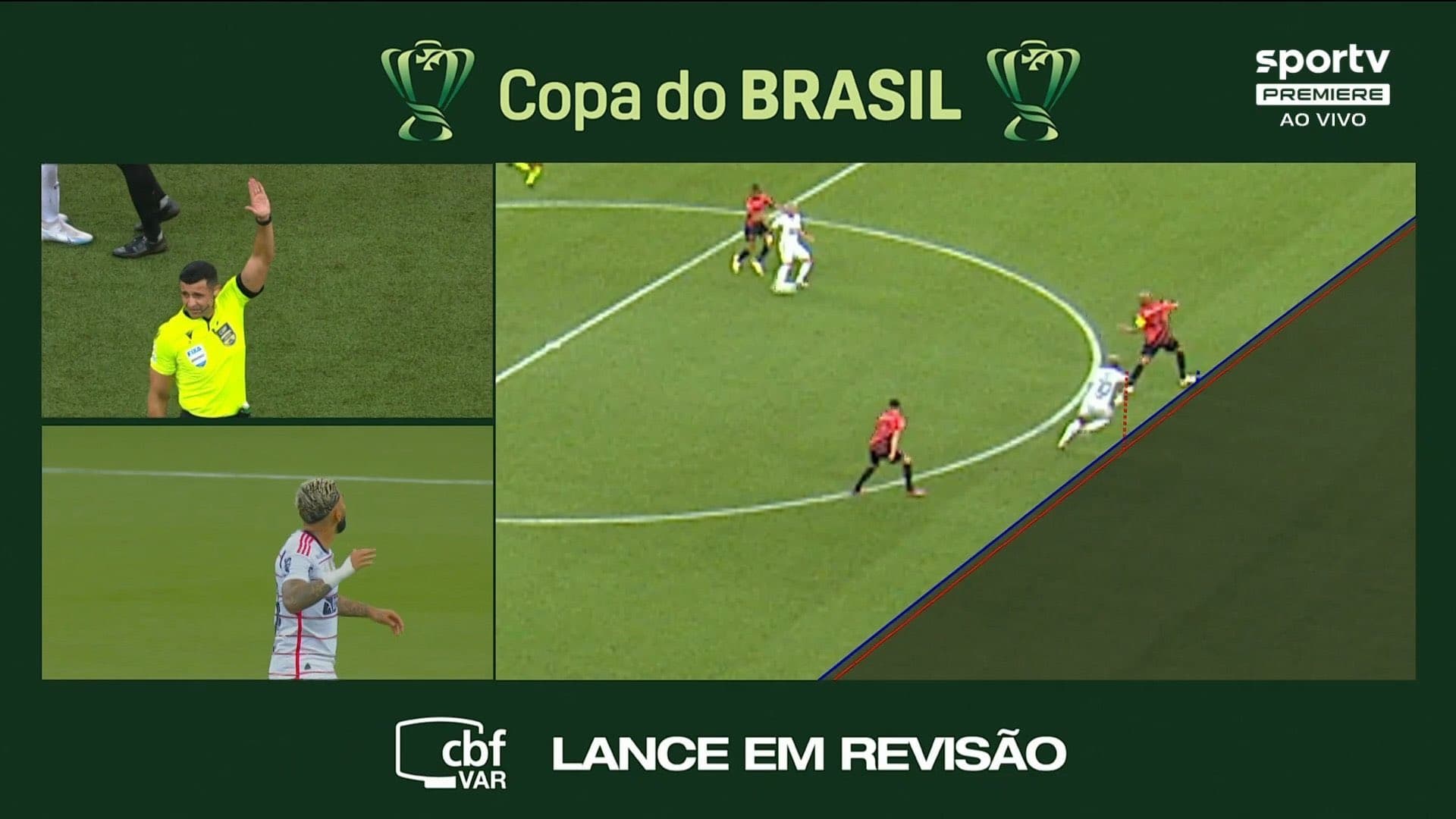 Linha de impedimento de Gabigol, do Flamengo, contra o Athletico