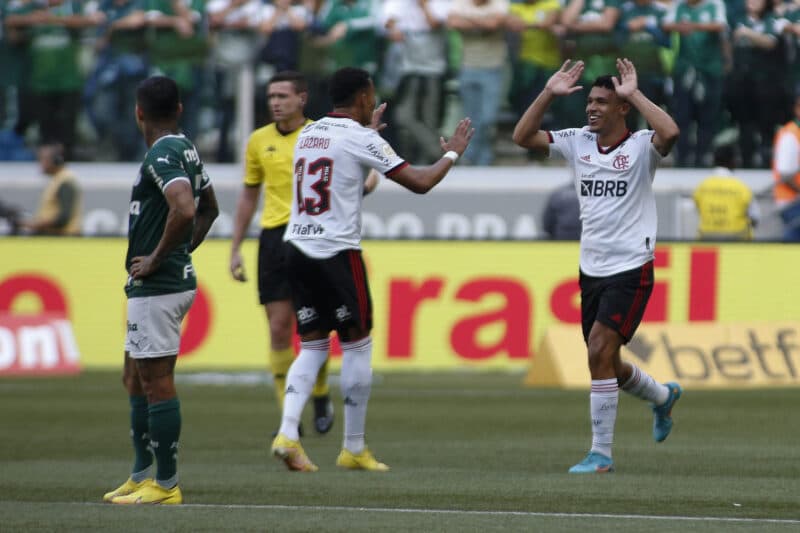 Flamengo comemora gol contra o Palmeiras