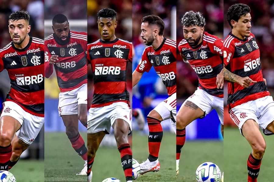 Arrascaeta, Gerson, Bruno Henrique, EvertonRibeiro, Gabigol e Pedro só tinham jogado juntos contra Inter até gol do título; ontem, Tite reuniu sexteto por 13 min