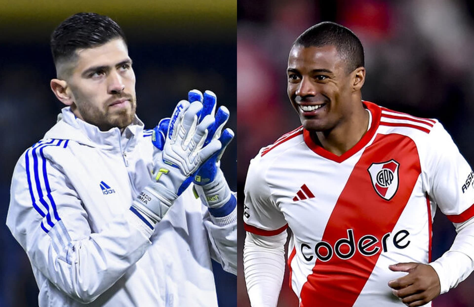 Rossi e De La Cruz com camisas de Boca Juniors e River Plate; Jogadores estarão juntos no Flamengo em 2024