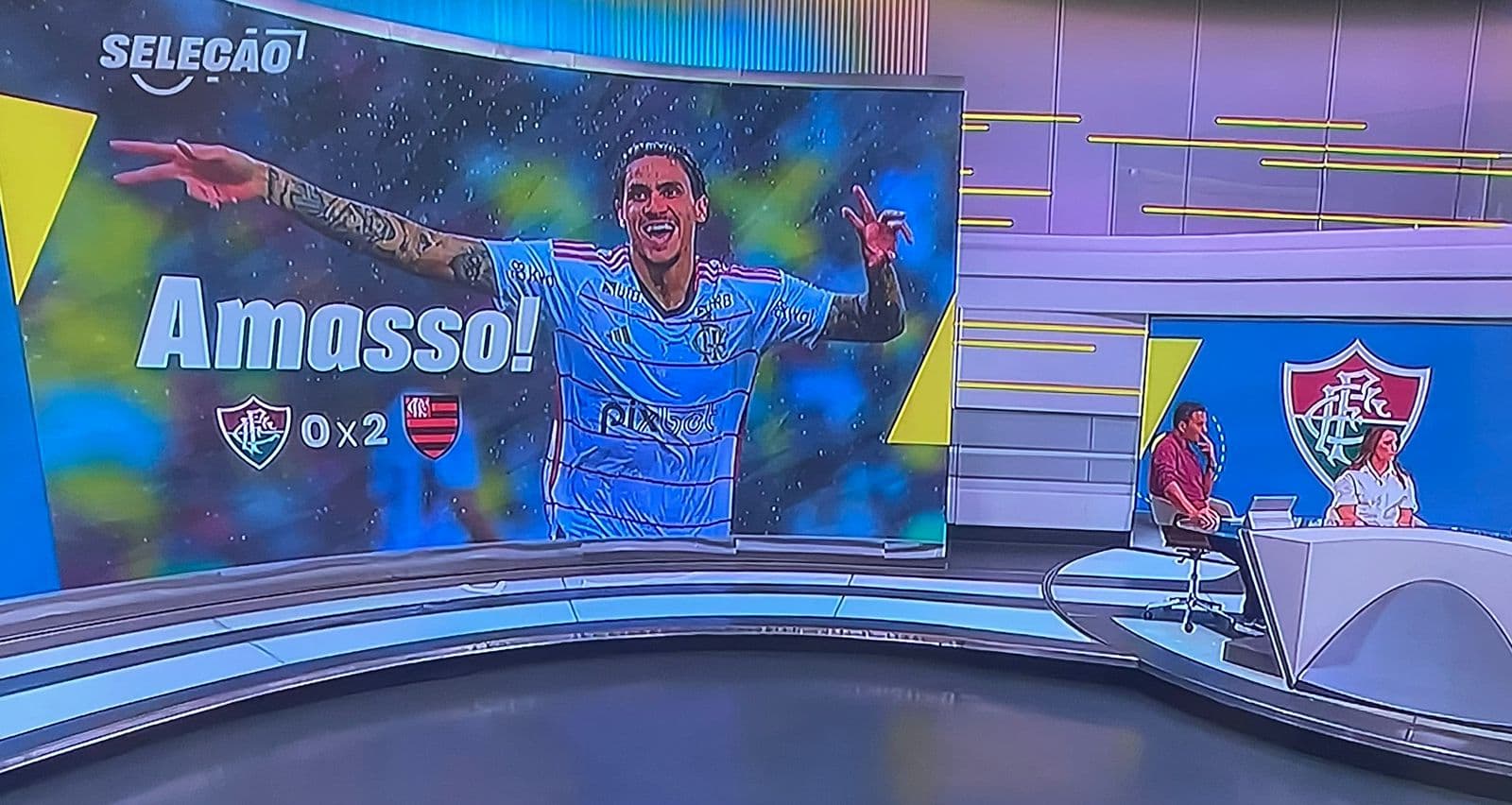 André Rizek durante programa do SporTV falando sobre Flamengo x Fluminense