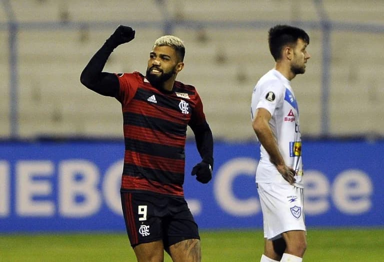 Gabigol comemorando gol do Flamengo contra o San José pela Libertadores de 2019. Mengão enfrenta o Bolívar da Bolívia nesta quarta