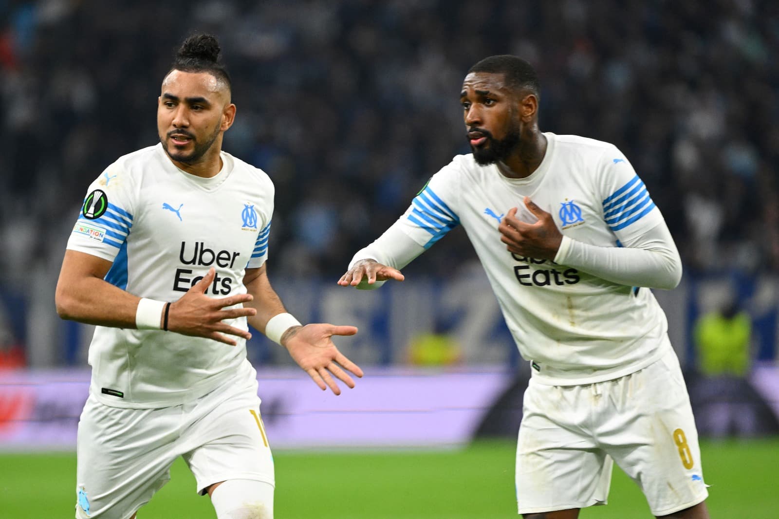 Payet, hoje no Vasco, e Gerson, do Flamengo, em ação pelo Olympique de Marseille