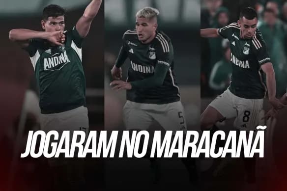 Jorge Arias, Larry Vásquez e Daniel Giraldo, únicos atletas do Millonarios que já jogaram no Maracanã antes de jogo com Flamengo