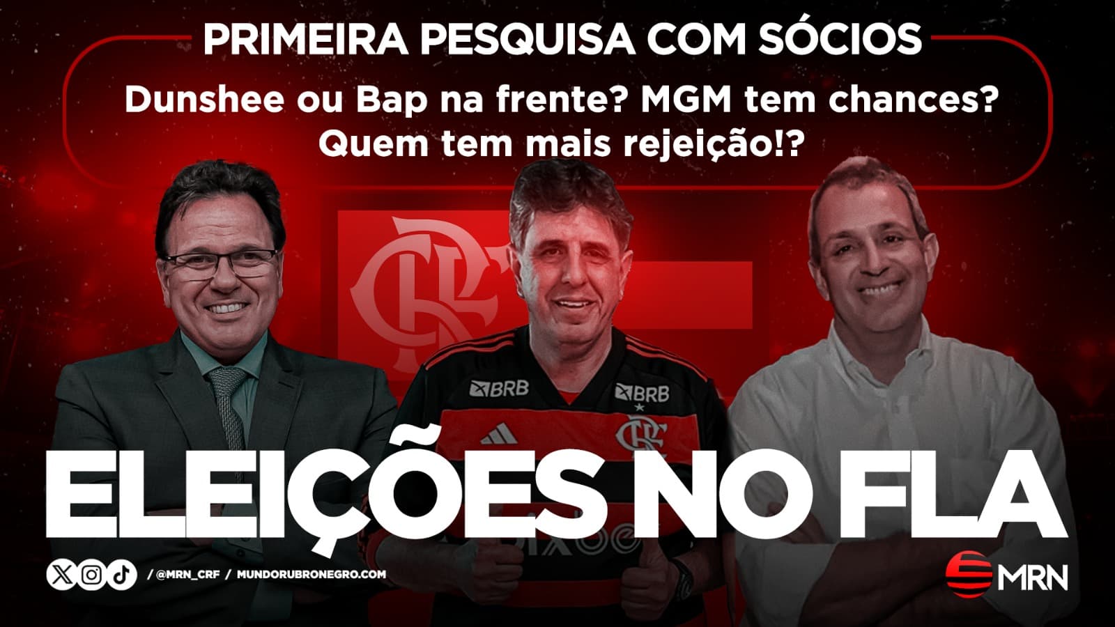Na imagem, Mauricio Gomes de Mattos, Luiz Eduardo Baptista, o Bap, e Rodrigo Dunshee, candidatos a presidência do Flamengo, estão perfilados