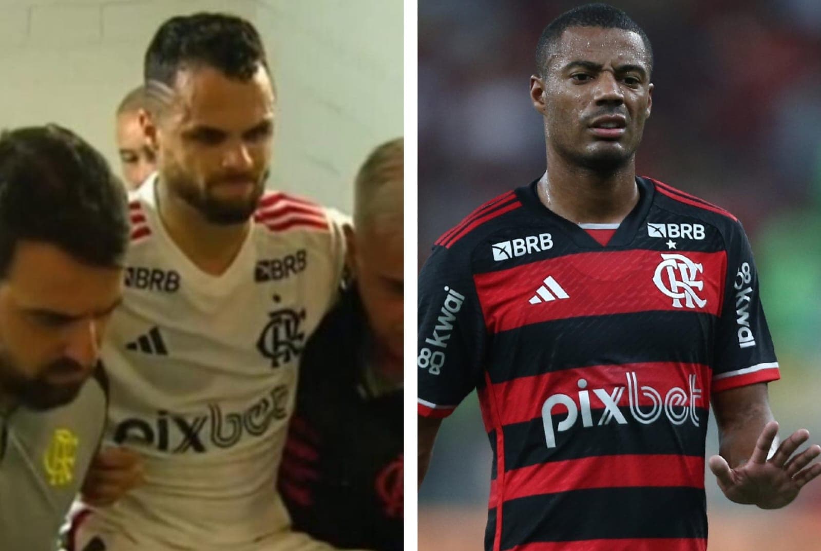Michael e De La Cruz com expressões de dor por lesões no Flamengo