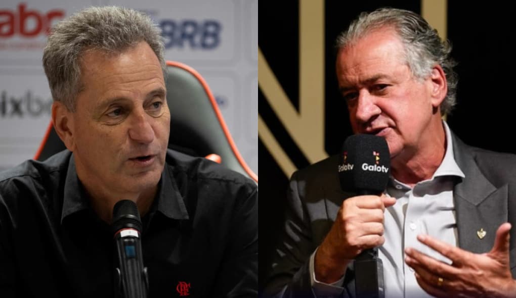 Landim (esquerda) e presidente do Atlético-MG (direita); ambos falaram sobre arbitragem na final da Copa do Brasil