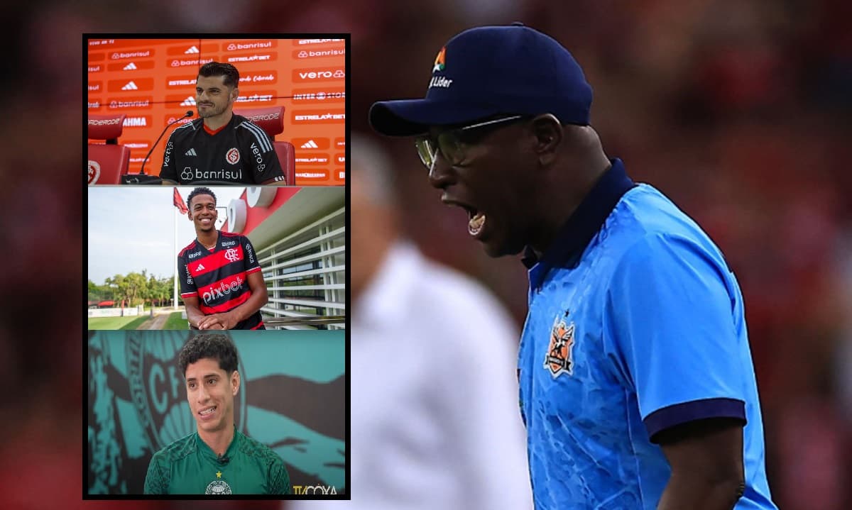 carlinhos yago e fabricio ao lado de técnico do nova iguaçu e seus novos clubes