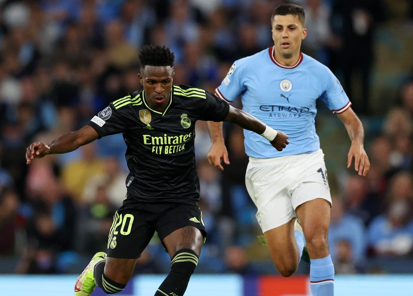 Vini Jr contra Rodri em Real Madrid X Manchester City pela Champions League