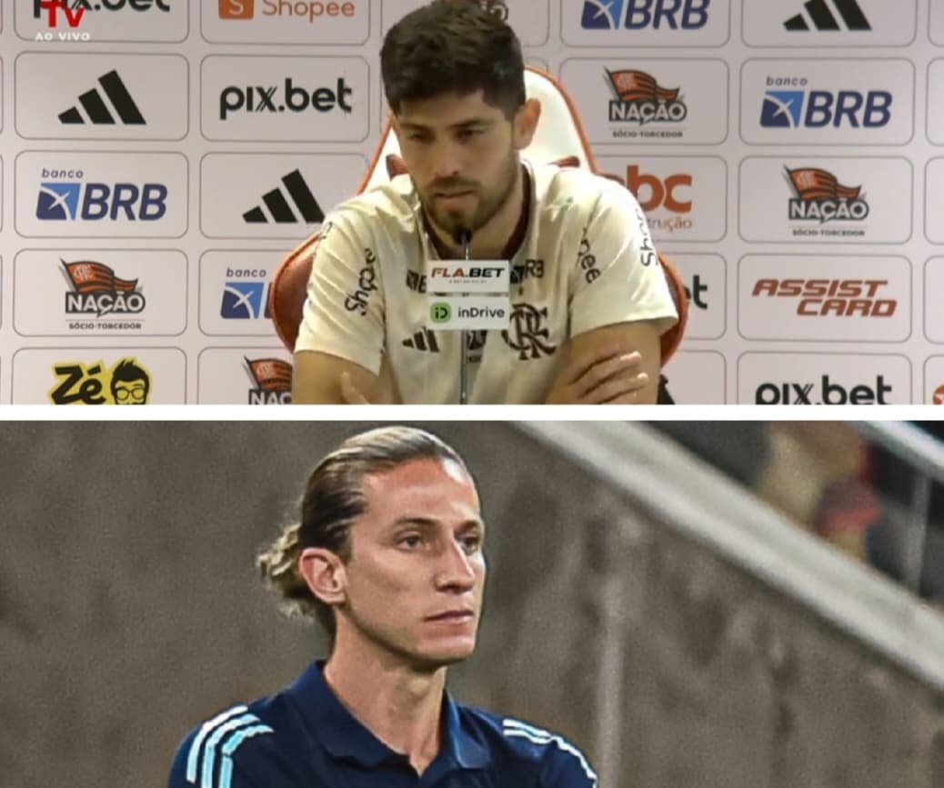 Rossi em coletiva e Filipe Luís na beira do campo