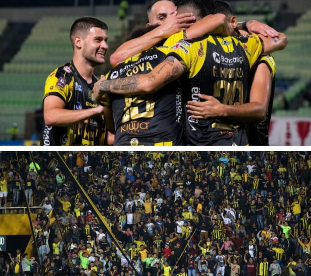 Torcida do Deportivo Táchira e time comemorando gol