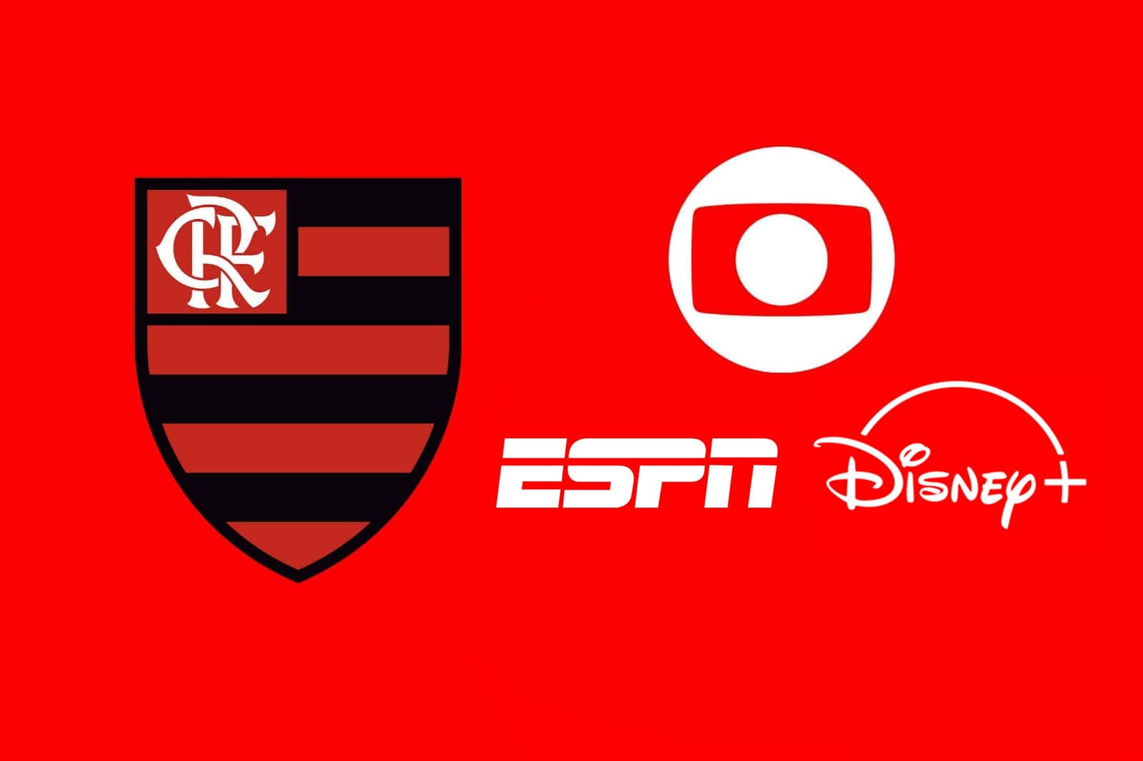Monatgem com as logos da Globo, ESPN e Disney+ ao lado do escudo do Flamengo