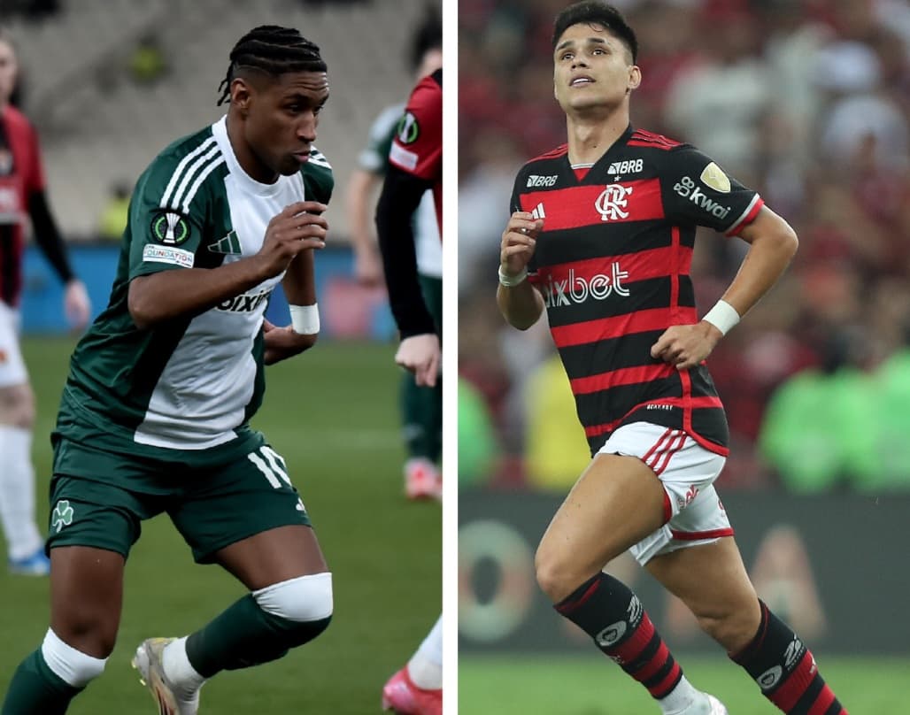 Montagem com Tetê pelo Panathinaikos e Luiz Araújo pelo Flamengo