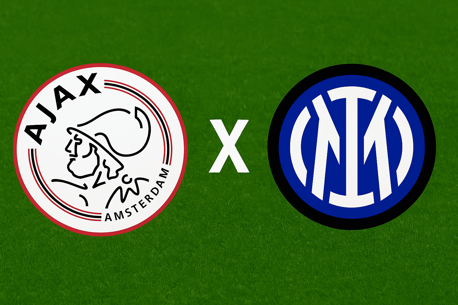 Escudos de Ajax x Inter de Milão com fundo verde para matéria sobre palpites