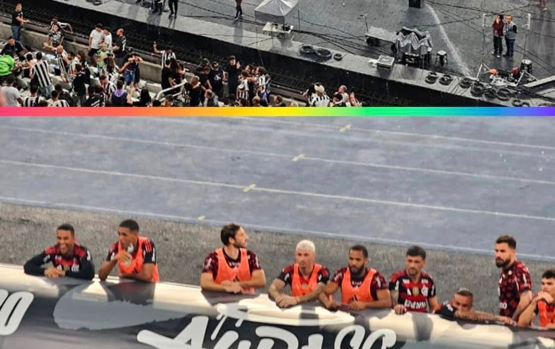 Banco de reservas do Flamengo assiste briga entre torcedores do Botafogo nas arquibancadas do Engenhão