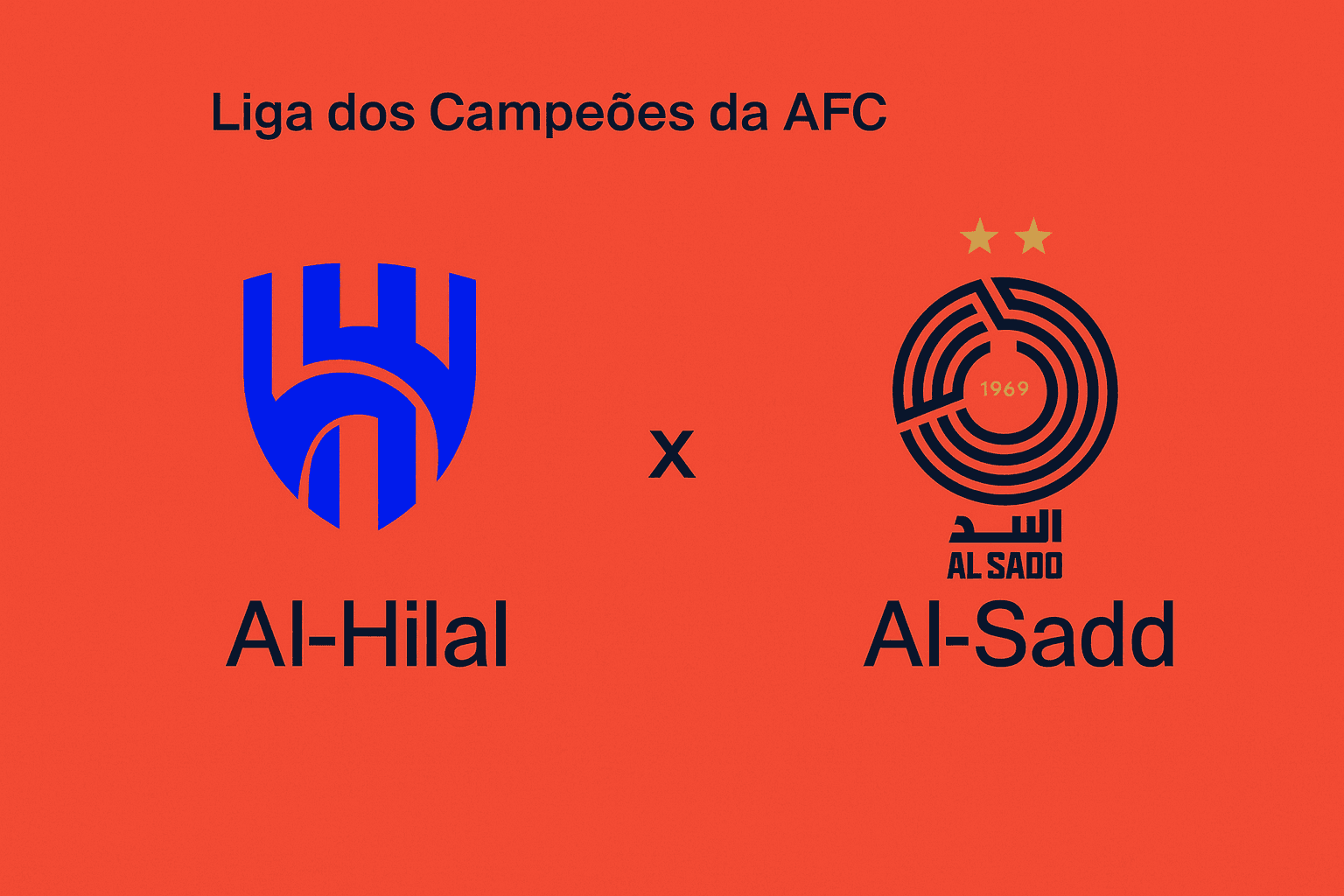 Escudos de Al-Hilal e Al-Sadd lado a lado em arte promocional da Champions Asiática 2025.