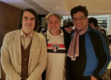 Diego Fernandes, possivel investidor do Sâo Paulo, ao lado do presidente Julio Casares e o ídolo Raí