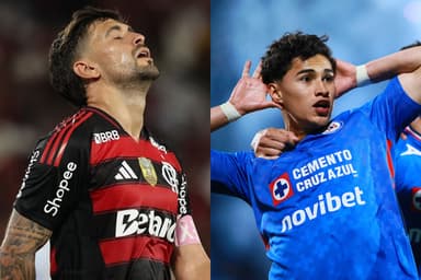 Montagem com Arrascaeta e Angel Marquez, de Flamengo e Cruz Azul