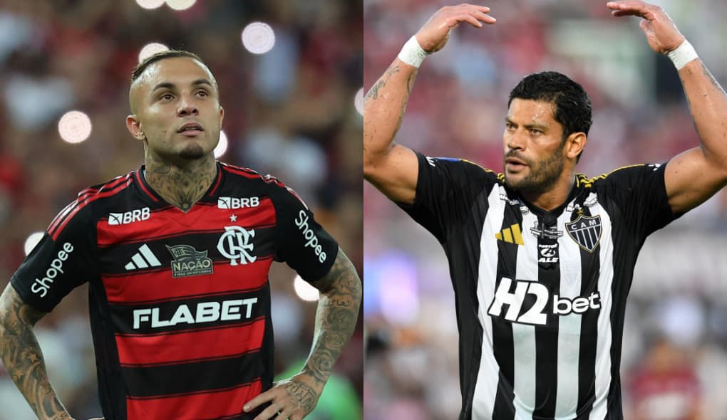 Cebolinha (esquerda) olha para cima; Hulk (direita) chama torcida do Atlético-MG