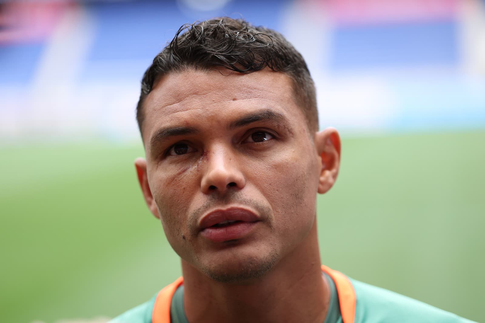 Thiago Silva, camisa 3 do Fluminense FC, fala com a imprensa durante um treino da equipe antes da partida semifinal do Mundial de Clubes da FIFA 2025 contra o Chelsea FC, no MetLife Stadium, em 7 de julho de 2025, em East Rutherford, Nova Jersey.