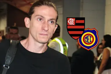 Filipe Luís ao lado dos escudos de Flamengo e Madureira
