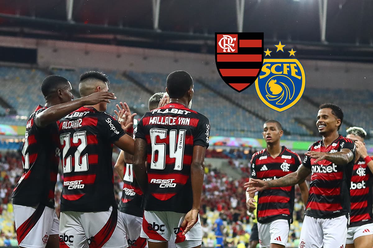 Time do Flamengo comemorando gol contra o Sampaio Corrêa no Campeonato Carioca